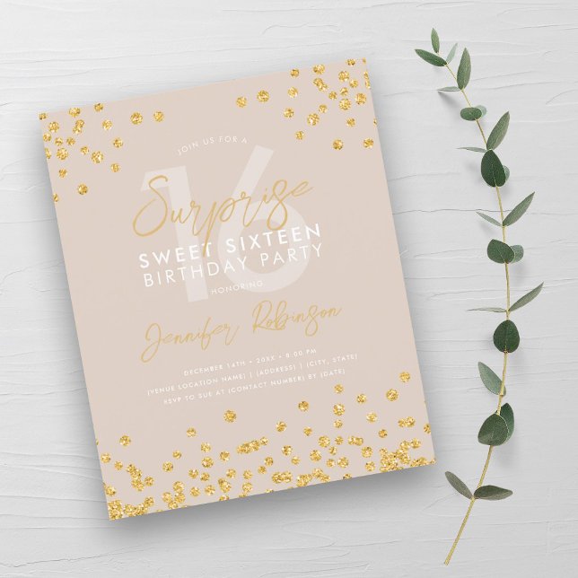 Papier Budget Champagne doré Confettis Surprise Sweet 16  (Budget Gold Champagne Confetti Surprise Sweet 16 )