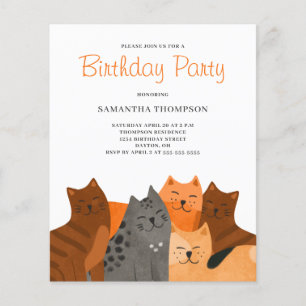 Papier Budget Chat Anniversaire Fête Invitation