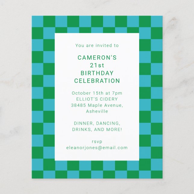 Papier Budget Checker Blue Green 21e anniversaire Invitat (Devant)