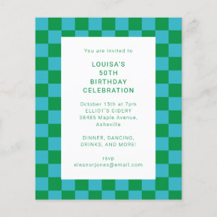 Papier Budget Checkerboard Blue Green Invitation d'annive