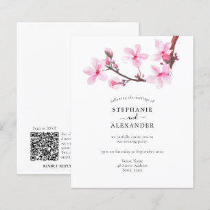 Papier Budget Cherry Blossom Soirée Party QR Code Invitat