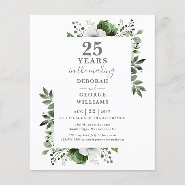 Papier Budget Chic 25e anniversaire Mariage Invitation fl (Devant)