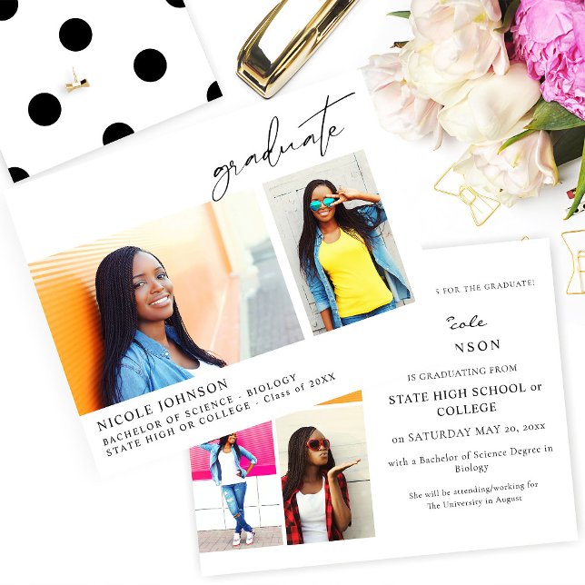 Papier Budget Chic 5 Multi Photo Graduate Faire-part (Créateur téléchargé)