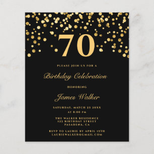 Papier Budget Chic Black & Gold 70e fête d'anniversaire