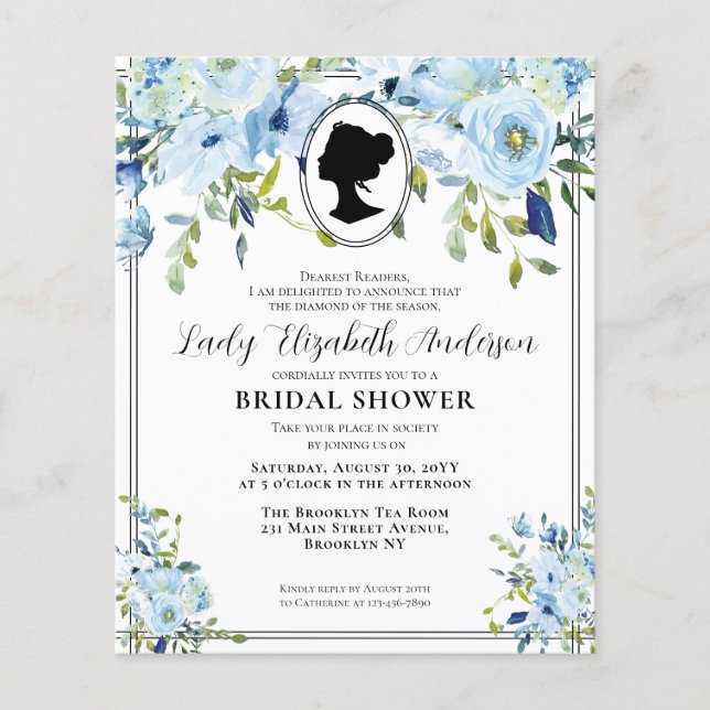 Papier Budget Chic Blue Florals Fête des mariées de régen (Devant)