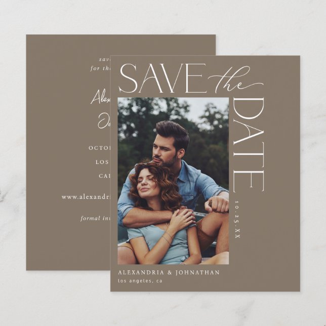 Papier Budget Chic Design Photo Enregistrer la date 2 Tau (Devant / Derrière)