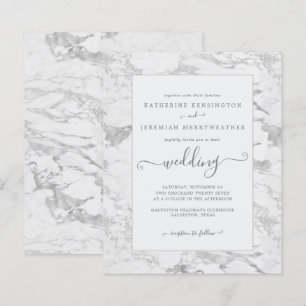 Papier Budget Chic Faire-part de mariage en marbre argent