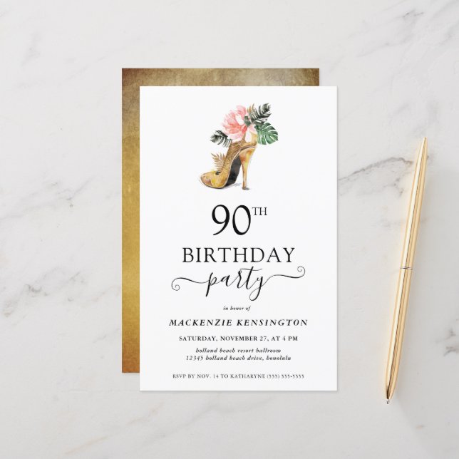 Papier Budget Chic Floral Gold High Heels 90e anniversair (Devant/Arrière en situation)