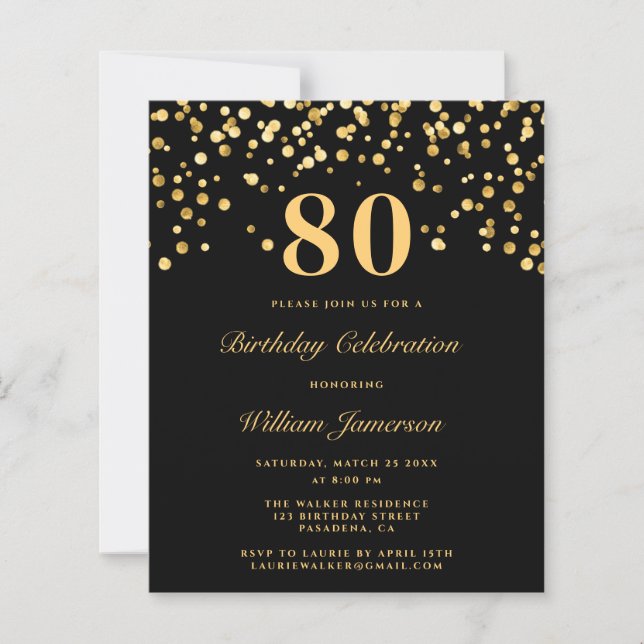 Papier Budget Chic Invitation d'anniversaire 80e (Devant)