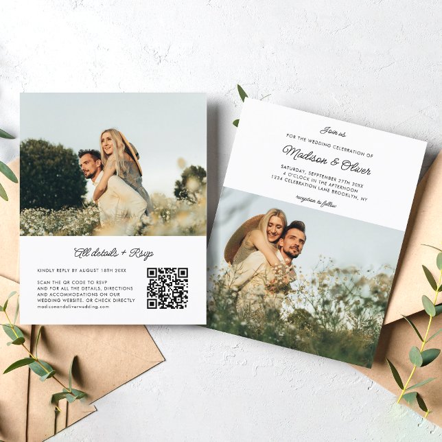 Papier BUDGET Chic Rustic Script 2 Photo QR Code Mariage (Créateur téléchargé)