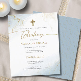 Papier Budget Christian Blue Gold Cross Garçon Christenin