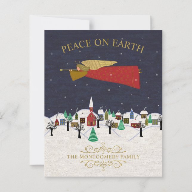 Papier Budget Christmas Angel Town Folk Art Holiday Card (Devant)