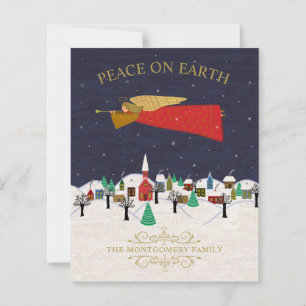 Papier Budget Christmas Angel Town Folk Art Holiday Card