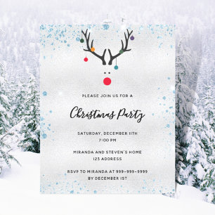 Papier Budget Christmas party reindeer silver invitation