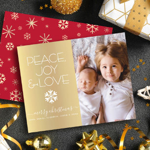 Papier Budget Christmas Photo Peace Joy Love Gold Card