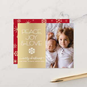 Papier Budget Christmas Photo Peace Joy Love Gold Card