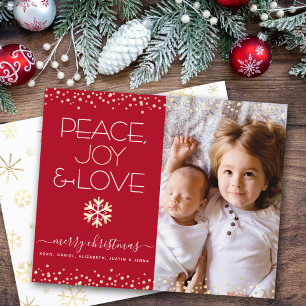 Papier Budget Christmas Photo Red Gold Peace Love Card