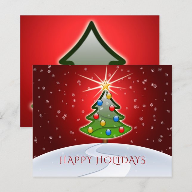 Papier Budget Christmas Tree Red Business Holiday Card (Devant / Derrière)