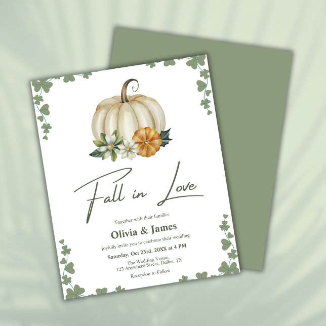 Papier Budget Chute en amour Sage Faire-part de mariage v (Budget Fall in Love Greenery Sage Green Pumpkin Wedding Invitation  )