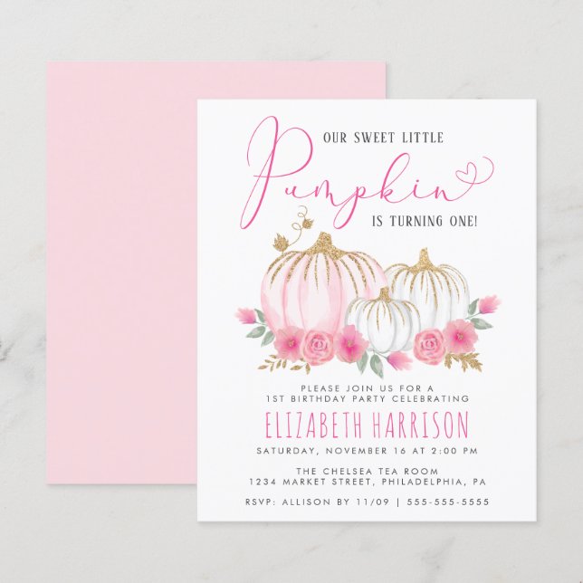 Papier Budget Citrouille rose Floral Girl 1er anniversair (Devant / Derrière)