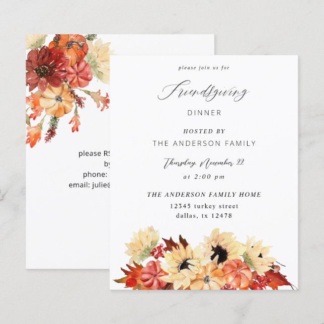 Papier Budget Citrouille & Sunflower Friendsgiving (Devant / Derrière)