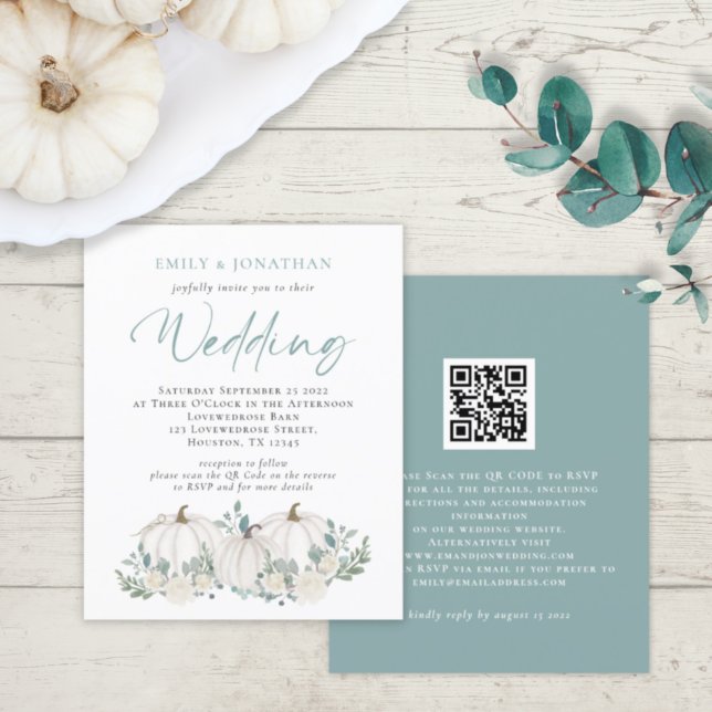 Papier Budget Citrouilles Turquoise Foliage QR Wedding In (Créateur téléchargé)