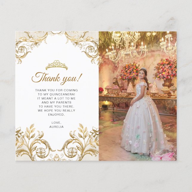 Papier BUDGET Classic Blanc Or photo Quinceañera (Devant)