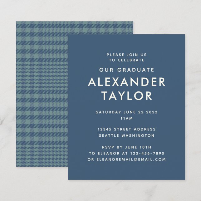 Papier Budget Classic Blue Glen Plaid Motif Graduation (Devant / Derrière)