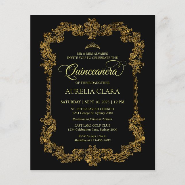 Papier Budget Classic Elegant Black Gold Quinceanera (Devant)