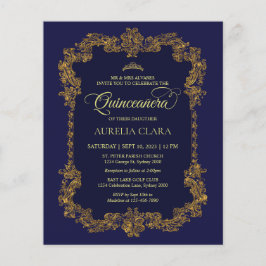 Papier Budget Classic Elegant Marine Bleu Or Quinceanera