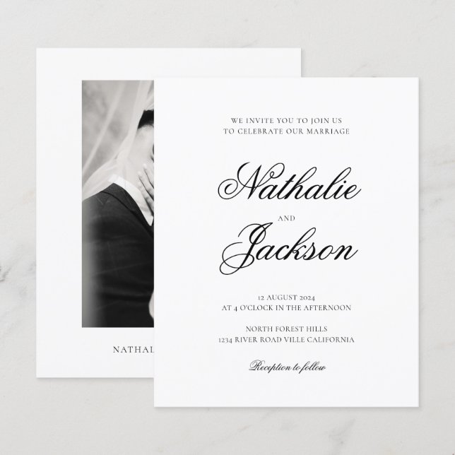 Papier BUDGET Classic Elegant Script Photo Wedding (Devant / Derrière)