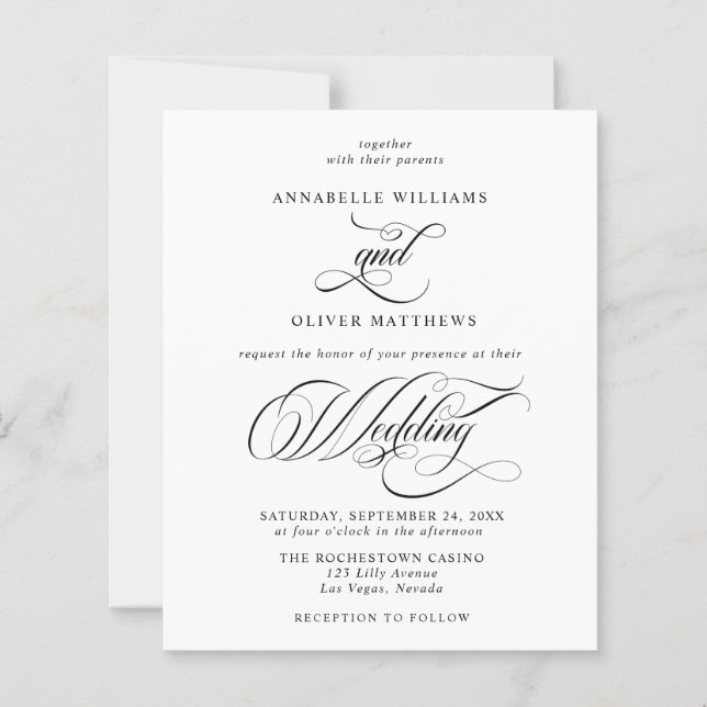 Papier Budget Classic Faire-part de mariage noir et blanc (Devant)
