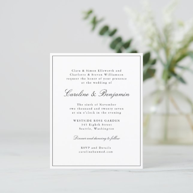 Papier Budget Classic Script Élégant Mariage Invitation (Debout devant)