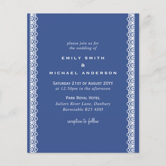 Papier Budget Classique Bleu Blanc dentelle Invitations d (Devant)