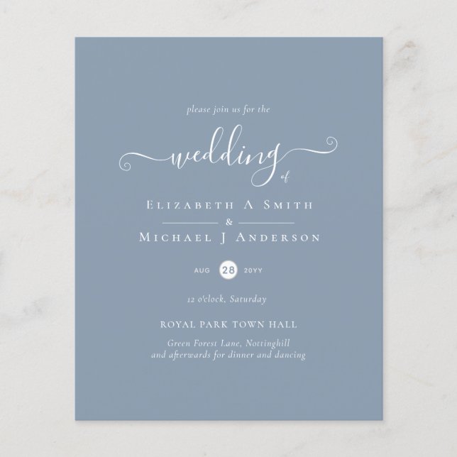 Papier Budget classique Faire-part de mariage BLEU DUSTY (Devant)