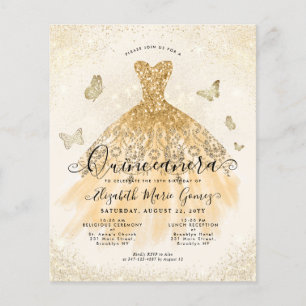 Papier Budget Classique Lumière Gold Gown Quinceanera Inv