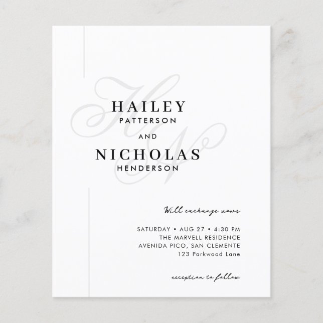 Papier Budget Classy Chic Romantique Typographie Mariage (Devant)