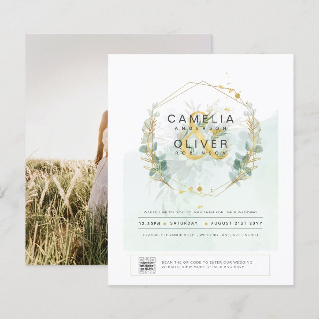 Papier BUDGET CODE DE PHOTOGRAPHIE Faire-part de mariage  (Devant / Derrière)