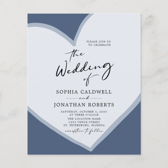 Papier Budget Coeur romantique QR Code Dusty Mariage bleu (Devant)