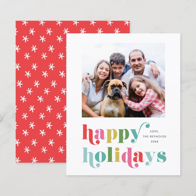 Papier Budget Colorful Type Photo Happy Holiday Card (Devant / Derrière)
