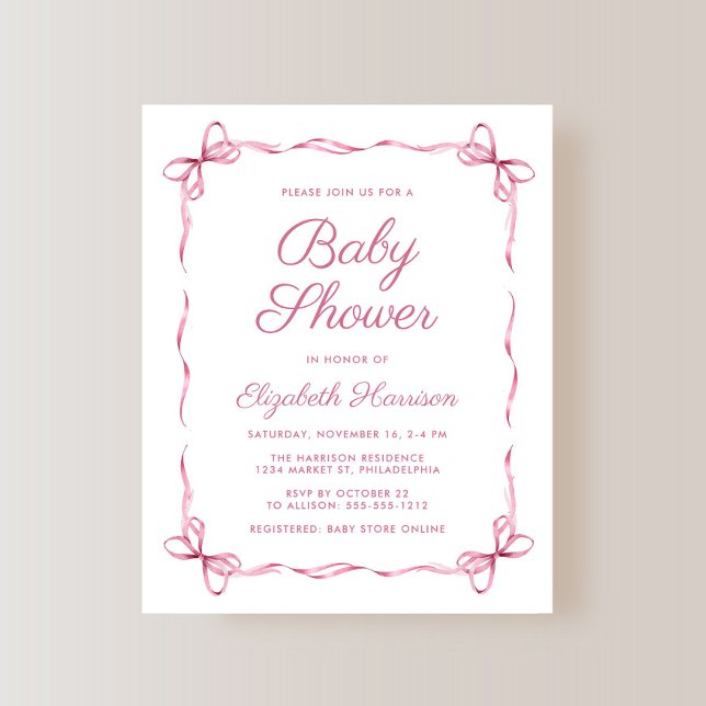 Papier Budget Coquette Bows Rose Baby Girl Douche (Créateur téléchargé)