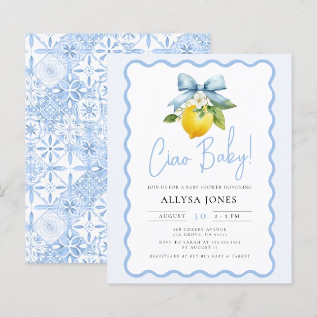 Papier Budget Coquette Lemon Ciao Baby Baby shower Wavy (Devant / Derrière)