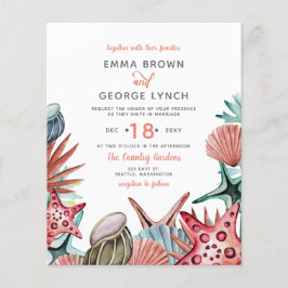 Papier Budget Coral Seashells Plage Mariage Invitation