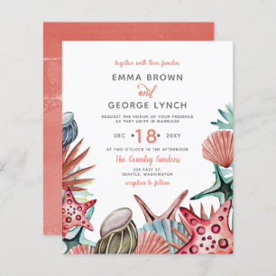 Papier Budget Coral Seashells Plage Mariage Invitation
