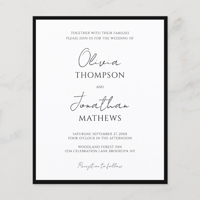 Papier BUDGET Cravate noire simple Mariage de script blan (Devant)