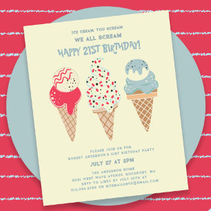 Papier Budget Crème glacée Cone 21e anniversaire Invitati