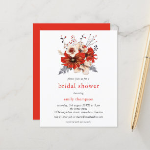 Papier Budget Crème rouge Florales Bridal Shower Invitati