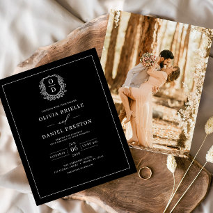 Papier Budget Crest Black Photo Faire-part de mariage