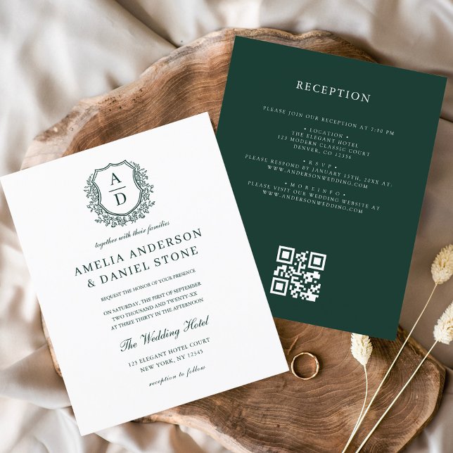 Papier Budget Crest Monogramme Mariage QR Code Invitation (Créateur téléchargé)