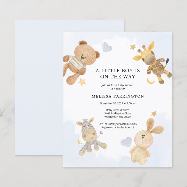 Papier Budget Cudly Jouets Cute Baby shower Invitation (Devant / Derrière)